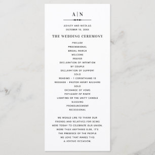 Svart och vit enkel typografi klassisk bröllop program