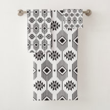 Svart och vit etnisk ikat geometric mönster