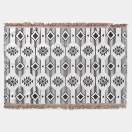 Svart och vit etnisk ikat geometric mönster filt