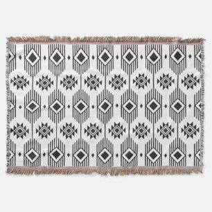 Svart och vit etnisk ikat geometric mönster filt