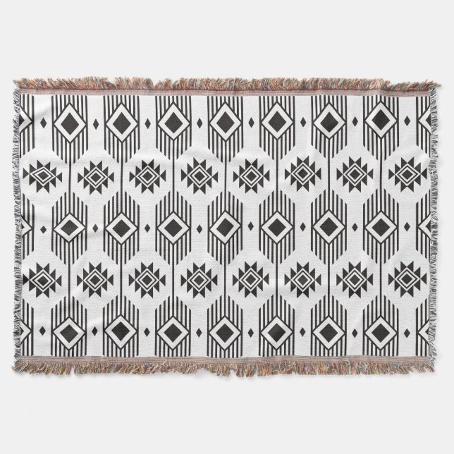 Svart och vit etnisk ikat geometric mönster filt (Framsidan)