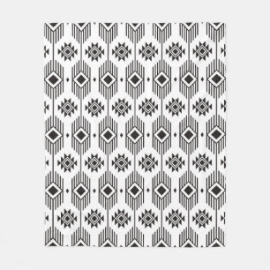 Svart och vit etnisk ikat geometric mönster fleecefilt