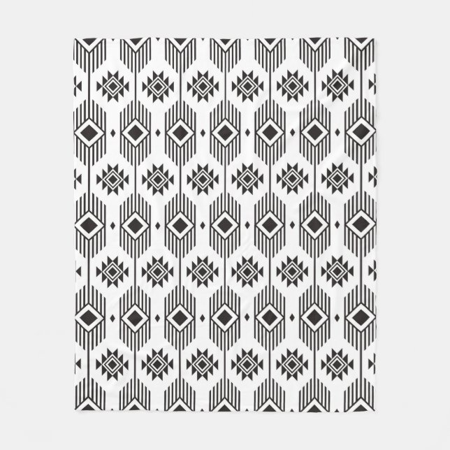 Svart och vit etnisk ikat geometric mönster fleecefilt (Framsidan)