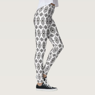 Svart och vit etnisk ikat geometric mönster leggings