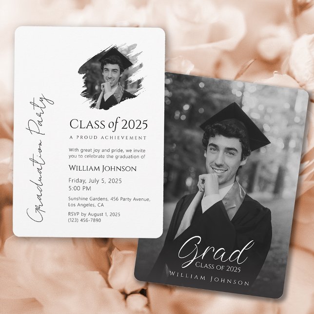 Svart och Vit Examenfest Inbjudan 2025 (Black and White Graduation Party Invitation 2025)