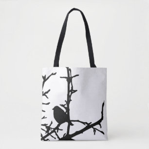Svart och vit fågel i Träd Tote Bag Tygkasse