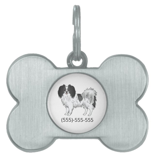 Svart och vit falène med Mobilt nummer för Anpassn ID-bricka Husdjur (Framsidan)