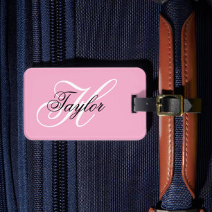 Svart och vit Fancy Monogram Rosa Bagagebricka