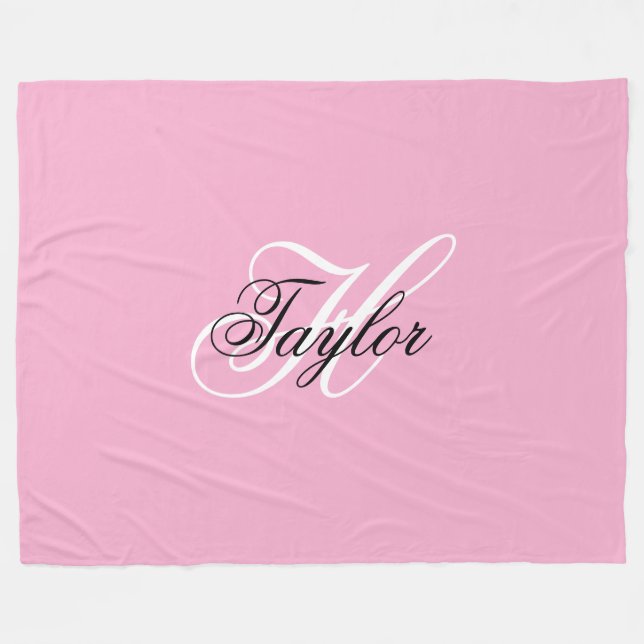 Svart och vit Fancy Monogram Rosa Fleecefilt (Framsidan (Horisontell))