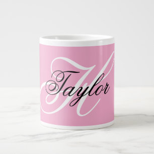 Svart och vit Fancy Monogram Rosa Jumbo Mugg