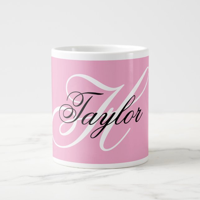 Svart och vit Fancy Monogram Rosa Jumbo Mugg (Framsidan)