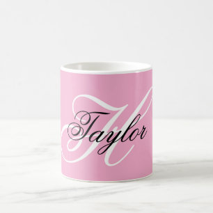 Svart och vit Fancy Monogram Rosa Kaffemugg