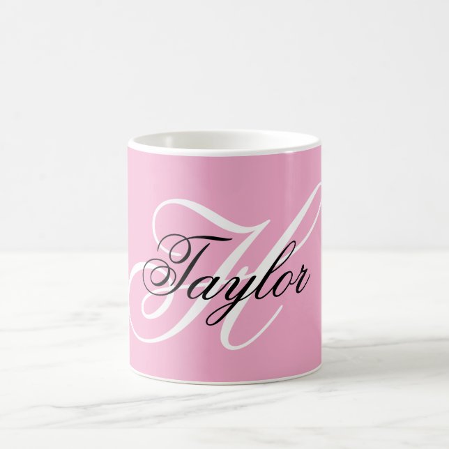 Svart och vit Fancy Monogram Rosa Kaffemugg (Center)