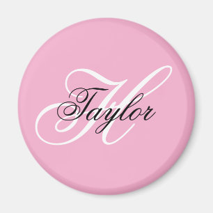 Svart och vit Fancy Monogram Rosa Magnet