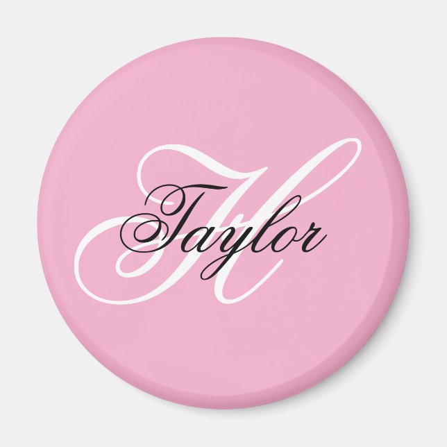 Svart och vit Fancy Monogram Rosa Magnet (Framsidan)