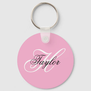 Svart och vit Fancy Monogram Rosa Nyckelring