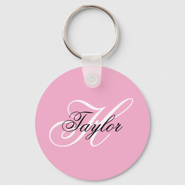 Svart och vit Fancy Monogram Rosa Nyckelring (Framsida)