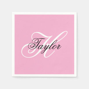 Svart och vit Fancy Monogram Rosa Pappersservett