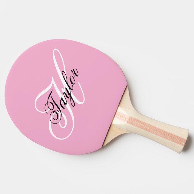 Svart och vit Fancy Monogram Rosa Pingisracket (Sidan)