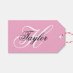 Svart och vit Fancy Monogram Rosa Presentetikett