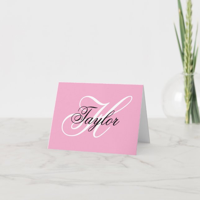 Svart och vit Fancy Monogram Rosa Tack Kort (Framsida)