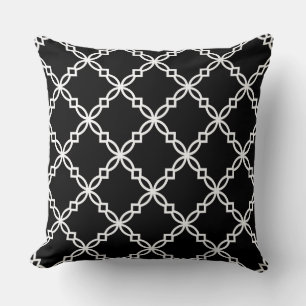 Svart och vit fancy quatrefoil-mönster kudde