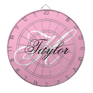 Svart och vit fånig monogram rosa darttavla