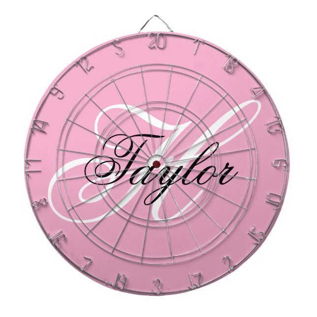 Svart och vit fånig monogram rosa darttavla (Framsidan)