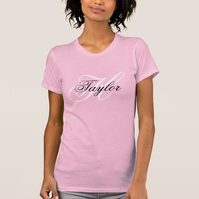 Svart och vit fånig monogram rosa t shirt (Framsida)
