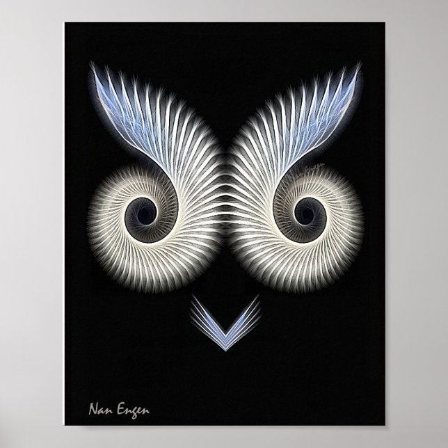 Svart och vit fantasifull uggla bild. poster (Framsidan)