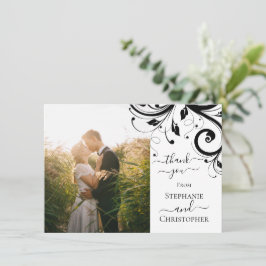 Svart och vit Festive Swirl Photo Tack Kort