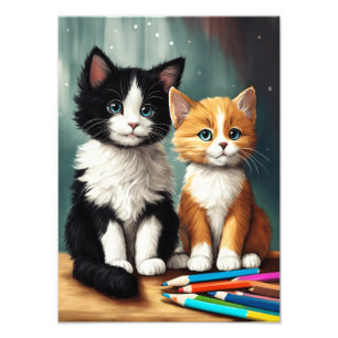 Svart och vit figurer katter fototryck