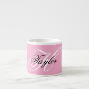 Svart och vit fint monogram rosa espressomugg