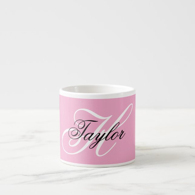 Svart och vit fint monogram rosa espressomugg (Framsidan)