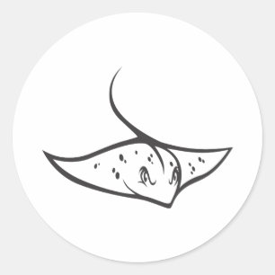 Svart och vit fisk av arten Stingray Runt Klistermärke