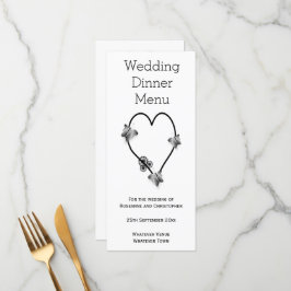 Svart och vit fjäril Heart Bröllop-middag Meny
