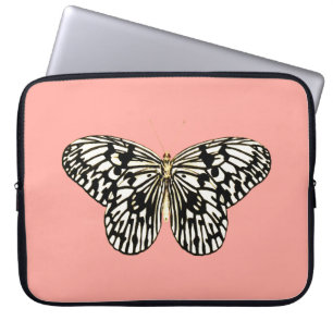 Svart och vit fjäril, korall rosa, bakgrund laptop fodral
