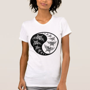 Svart och vit fjäril Yin Yang Symbol T Shirt