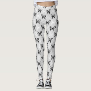 Svart och vit fjärilar leggings