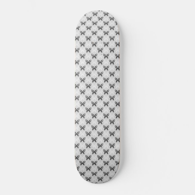 Svart och vit fjärilar mini skateboard bräda 18,5 cm (Framsida)