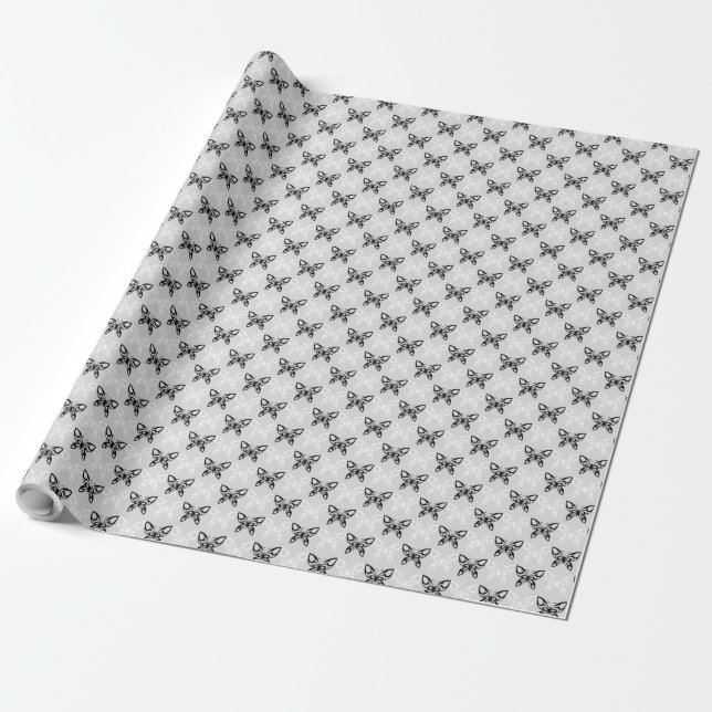 Svart och vit fjärilar presentpapper (Utrullad)