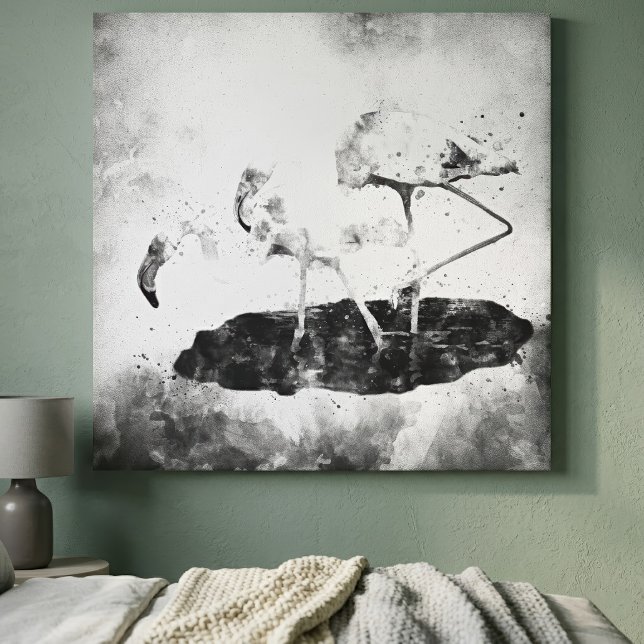 Svart och Vit Flamingo Akvarell Väggkonst Dekor Canvastryck (Black and White Flamingo Watercolor Wall Art Decor. Canvas Print)