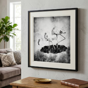 Svart och Vit Flamingo Akvarell Väggkonst Dekor Fototryck