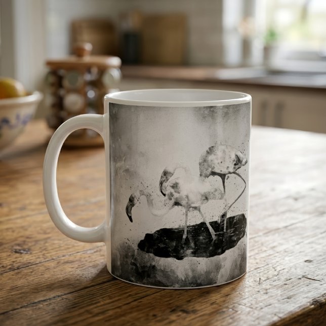 Svart och Vit Flamingo Akvarell Väggkonst Dekor Kaffemugg (Black and White Flamingo Watercolor Wall Art Decor. Coffee Mug )