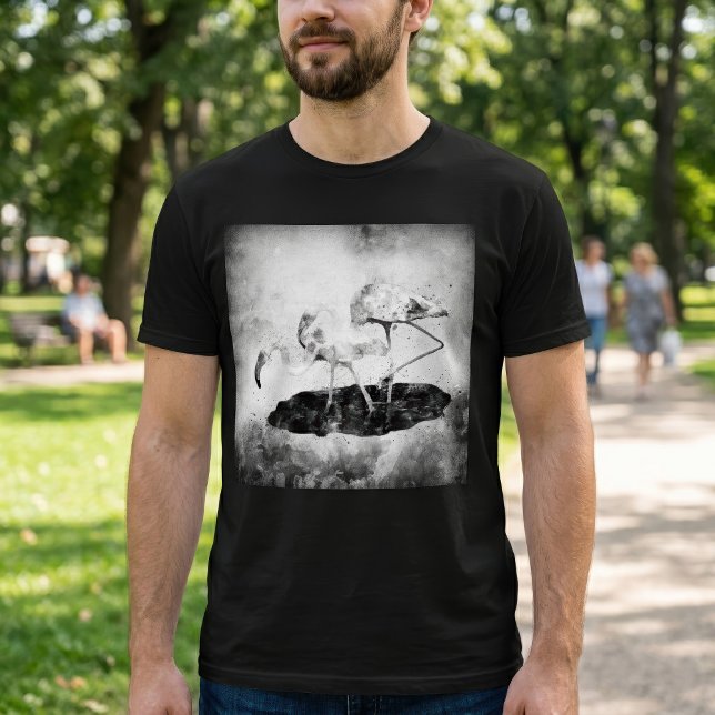 Svart och Vit Flamingo Akvarell Väggkonst Dekor T Shirt (Black and White Flamingo Watercolor Wall Art Decor. Men Basic Black T-Shirt)