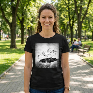 Svart och Vit Flamingo Akvarell Väggkonst Dekor T Shirt