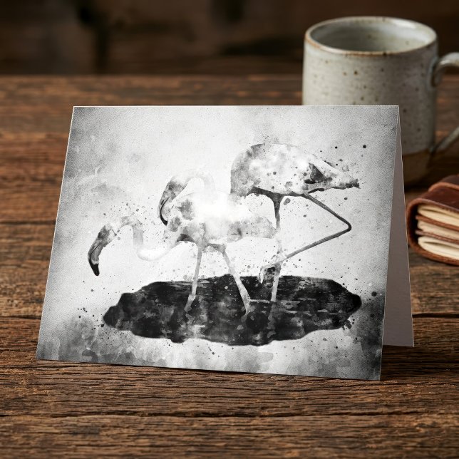Svart och Vit Flamingo Akvarell Väggkonst Dekor Tack Kort (Black and White Flamingo Watercolor Wall Art Decor. Thank You Card )
