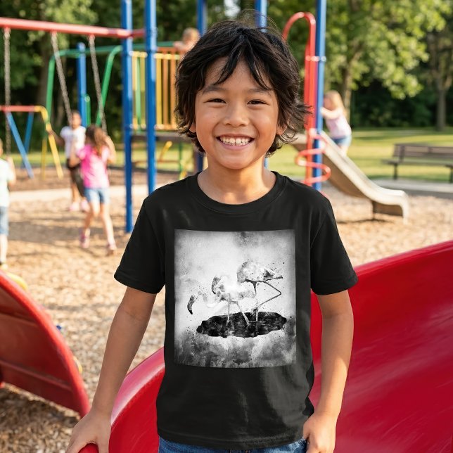 Svart och Vit Flamingo Akvarell Väggkonst Dekorati T Shirt (Black and White Flamingo Watercolor Wall Art Decor. Boy Basic Black T-Shirt)