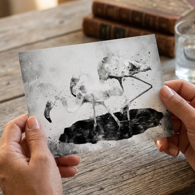 Svart och Vit Flamingo Akvarell Väggkonst Dekorati Vykort (Black and White Flamingo Watercolor Wall Art Decor. Postcard)