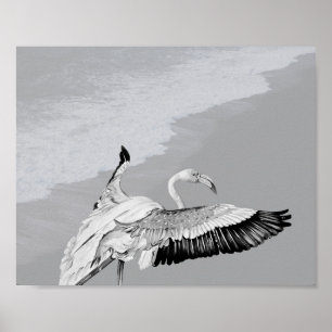 Svart och vit Flamingo Tropical Printable Art Poster